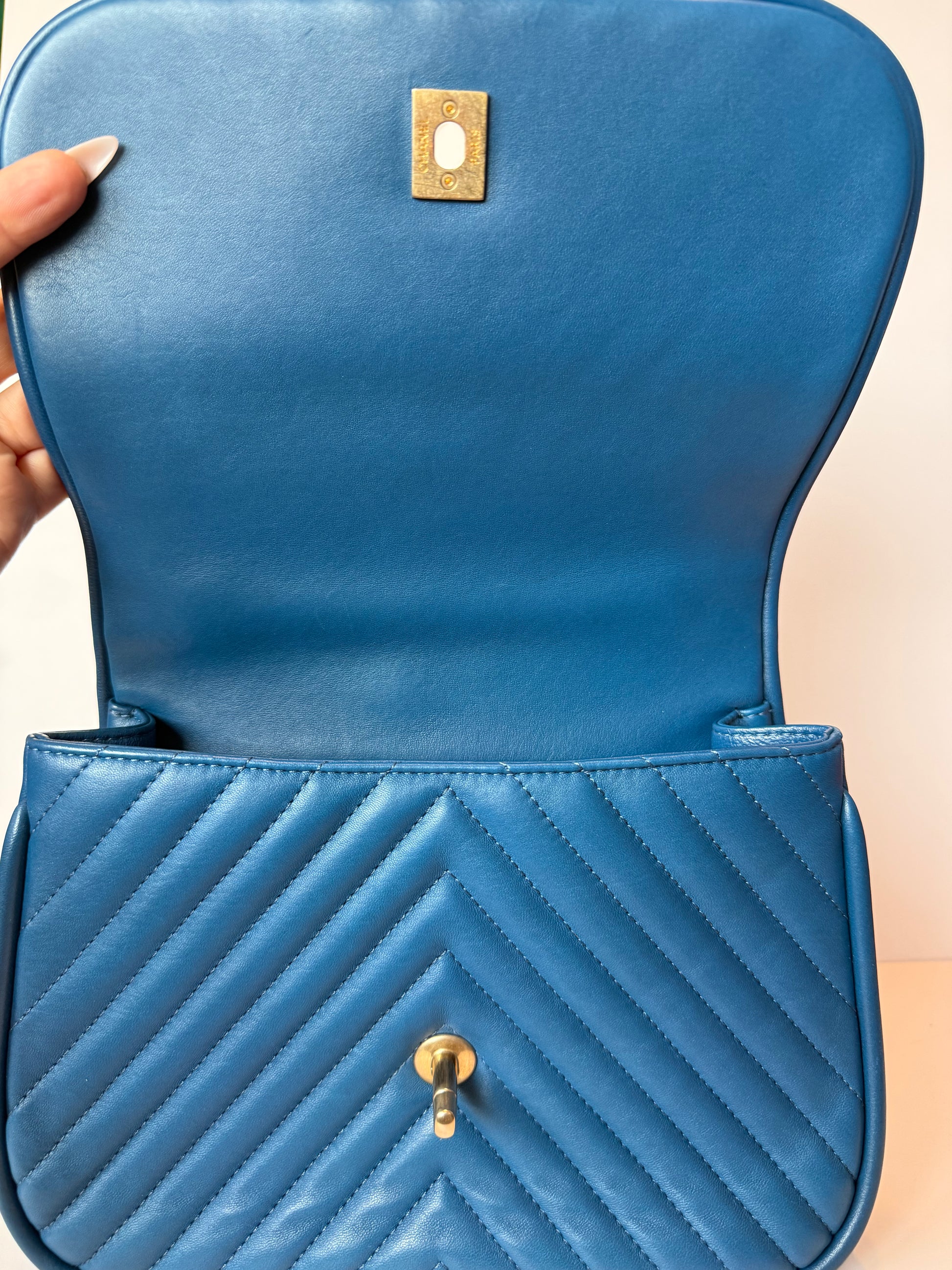 Chanel blue chevron quilted shoulder bag