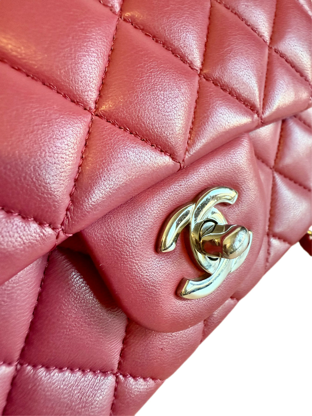 Chanel mini flap bag lambskin quilted fuschia