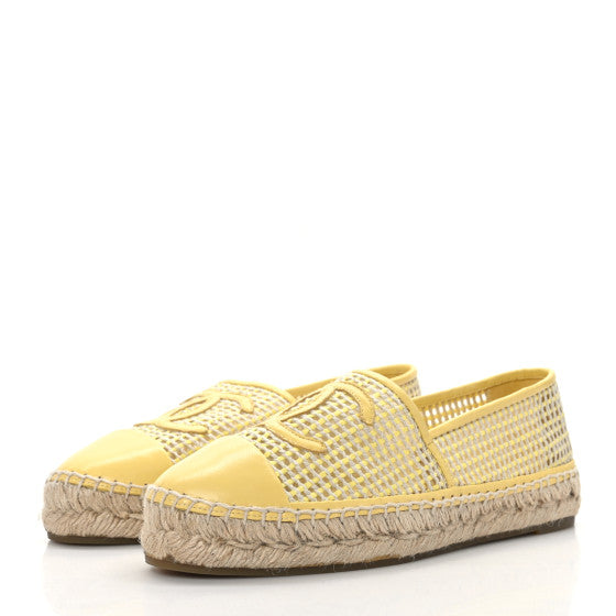 CHANEL Mesh Lambskin CC Espadrilles 37 Yellow Beige