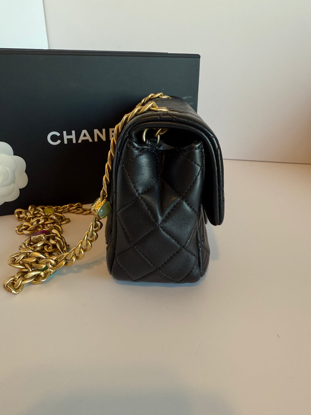 Chanel Lambskin Resin Quilted Mini Rectangular Pearl Samba Flap bag