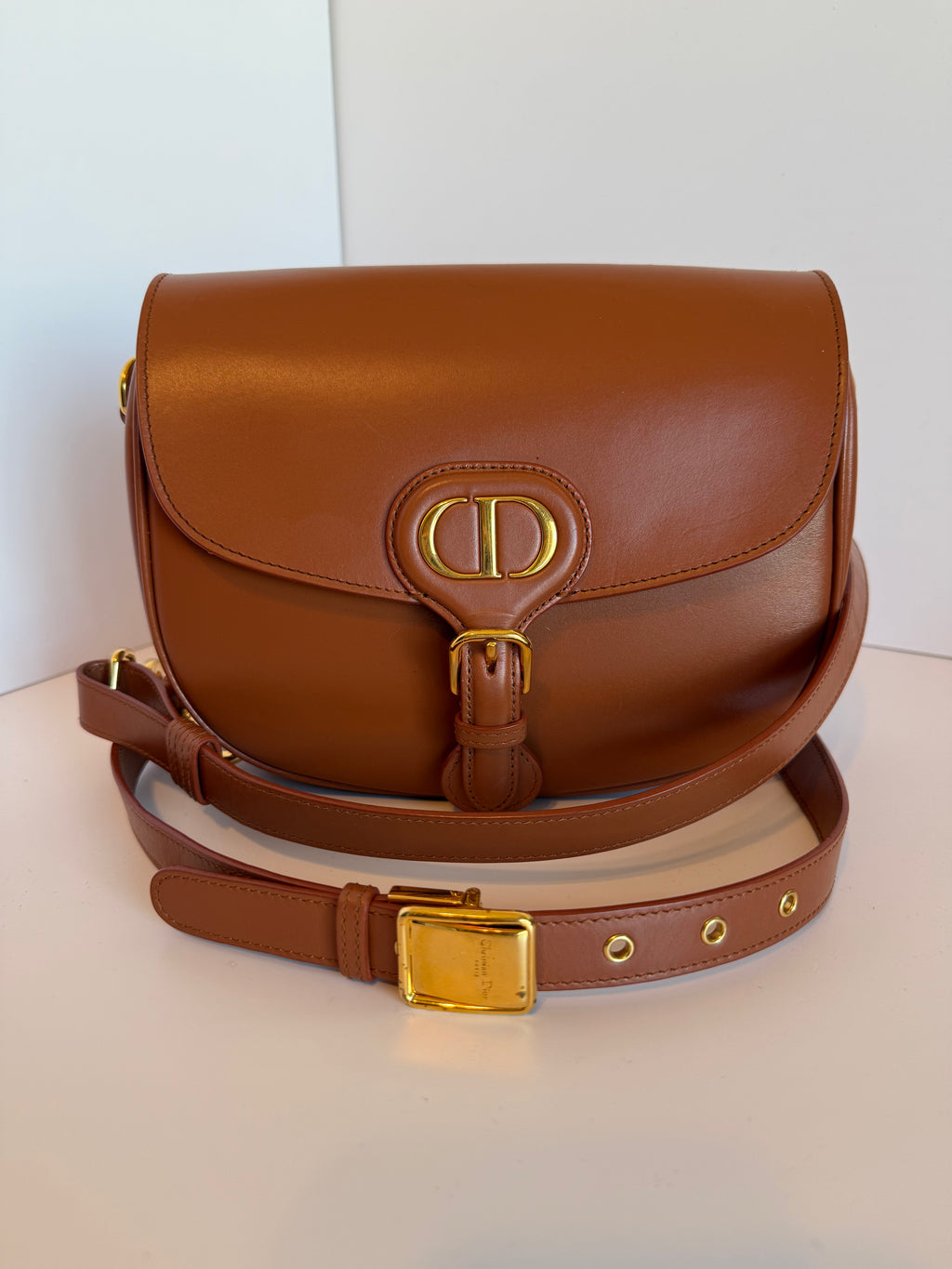 Christian Dior Medium Bobby Flap bag in dark tan calfskin leather