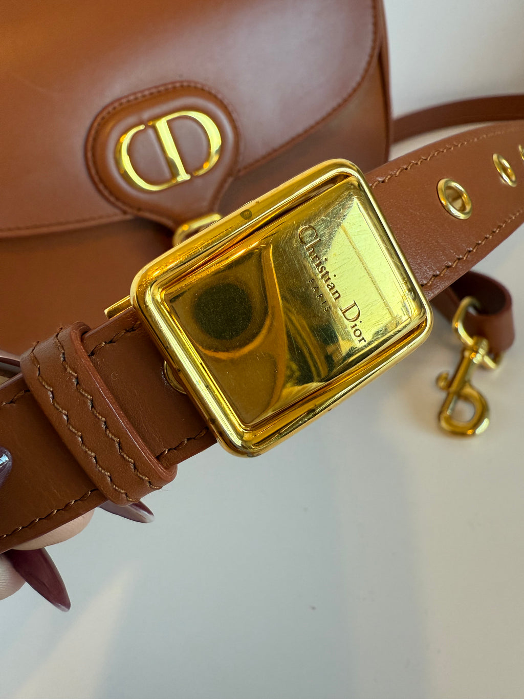 Christian Dior Medium Bobby Flap bag in dark tan calfskin leather