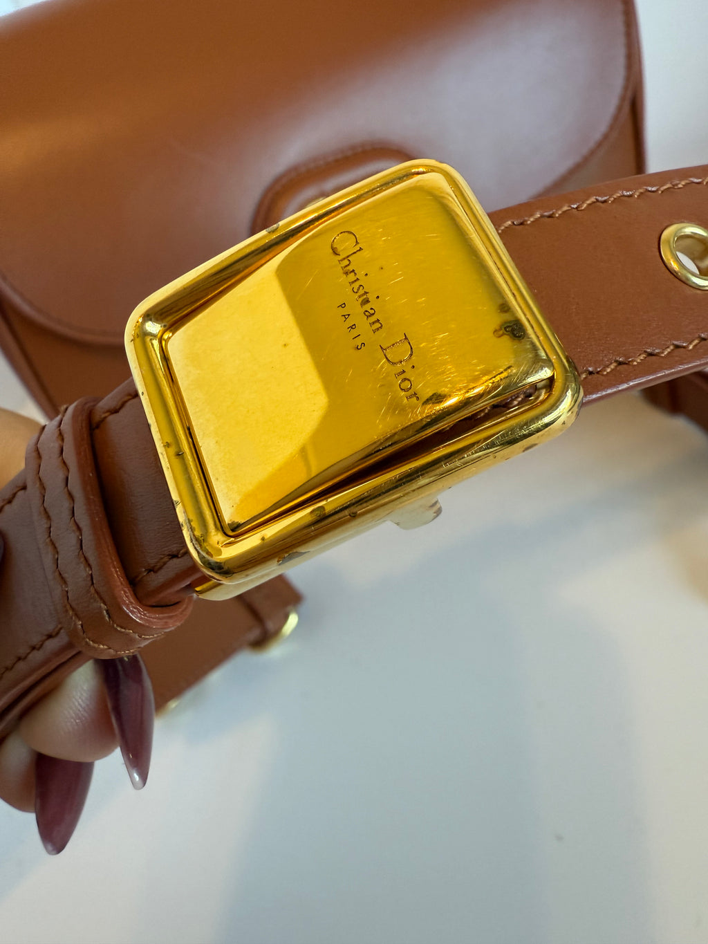 Christian Dior Medium Bobby Flap bag in dark tan calfskin leather