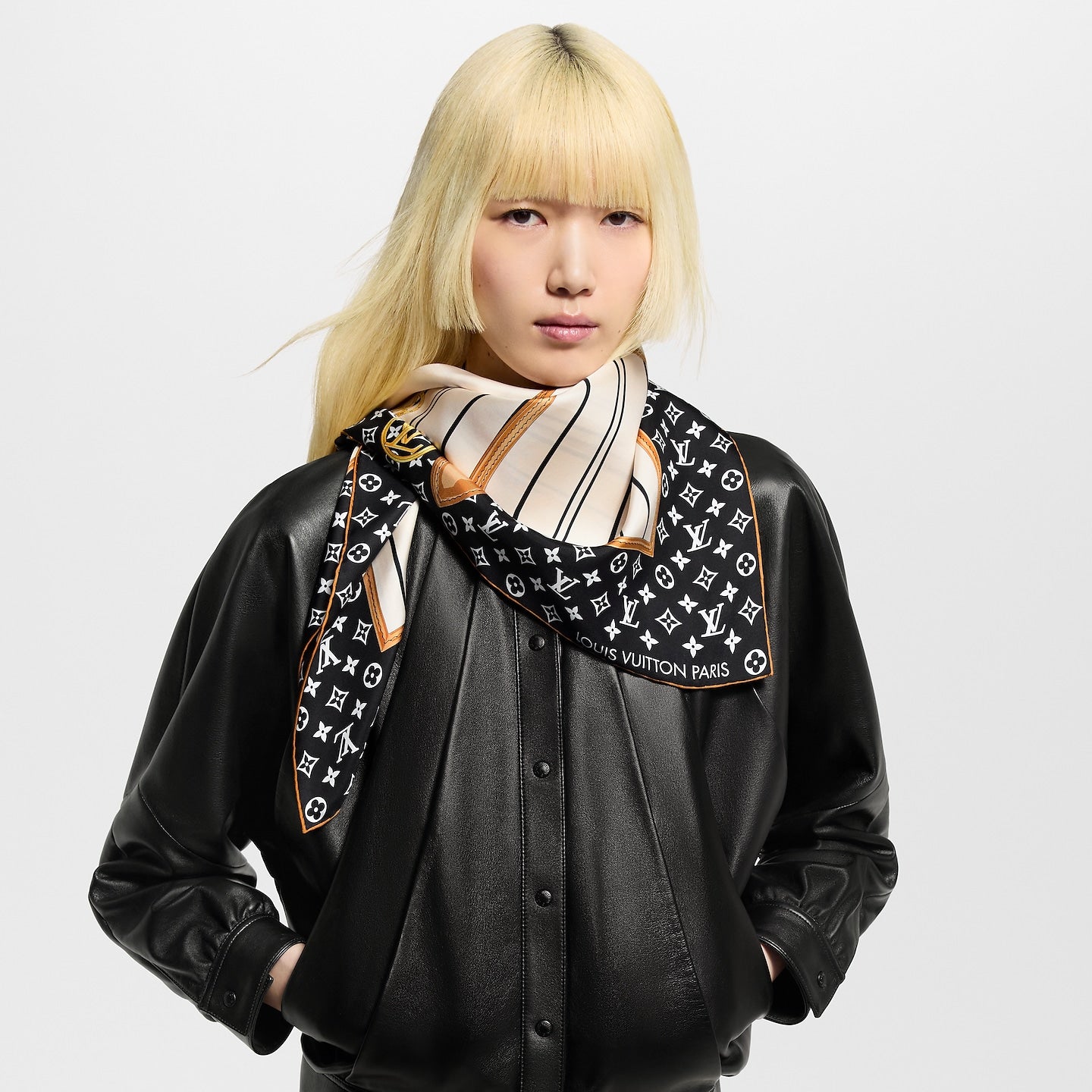 Louis Vuitton Monogram Confidential Square scarf in black and white silk