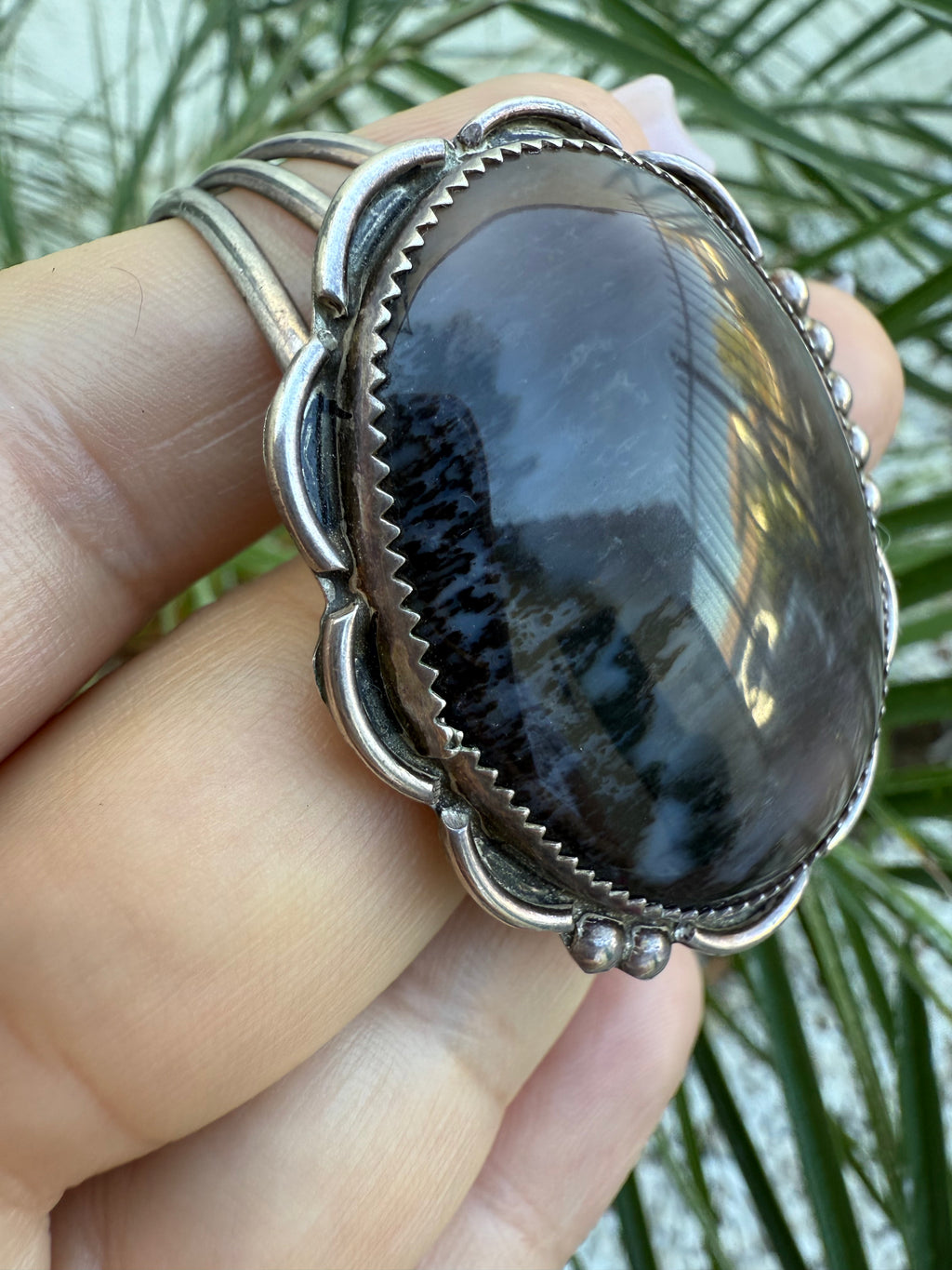 Navajo Sterling silver petrified wood bracelet