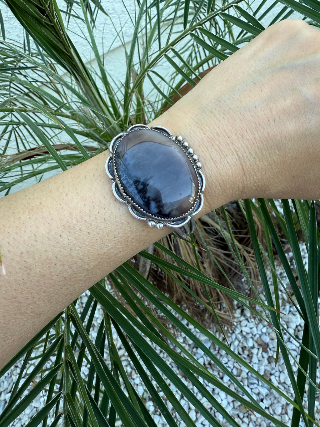 Navajo Sterling silver petrified wood bracelet