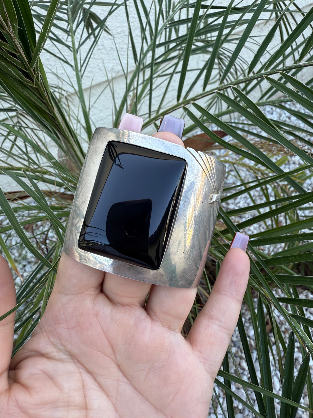Black onyx and sterling silver cuff Navajo