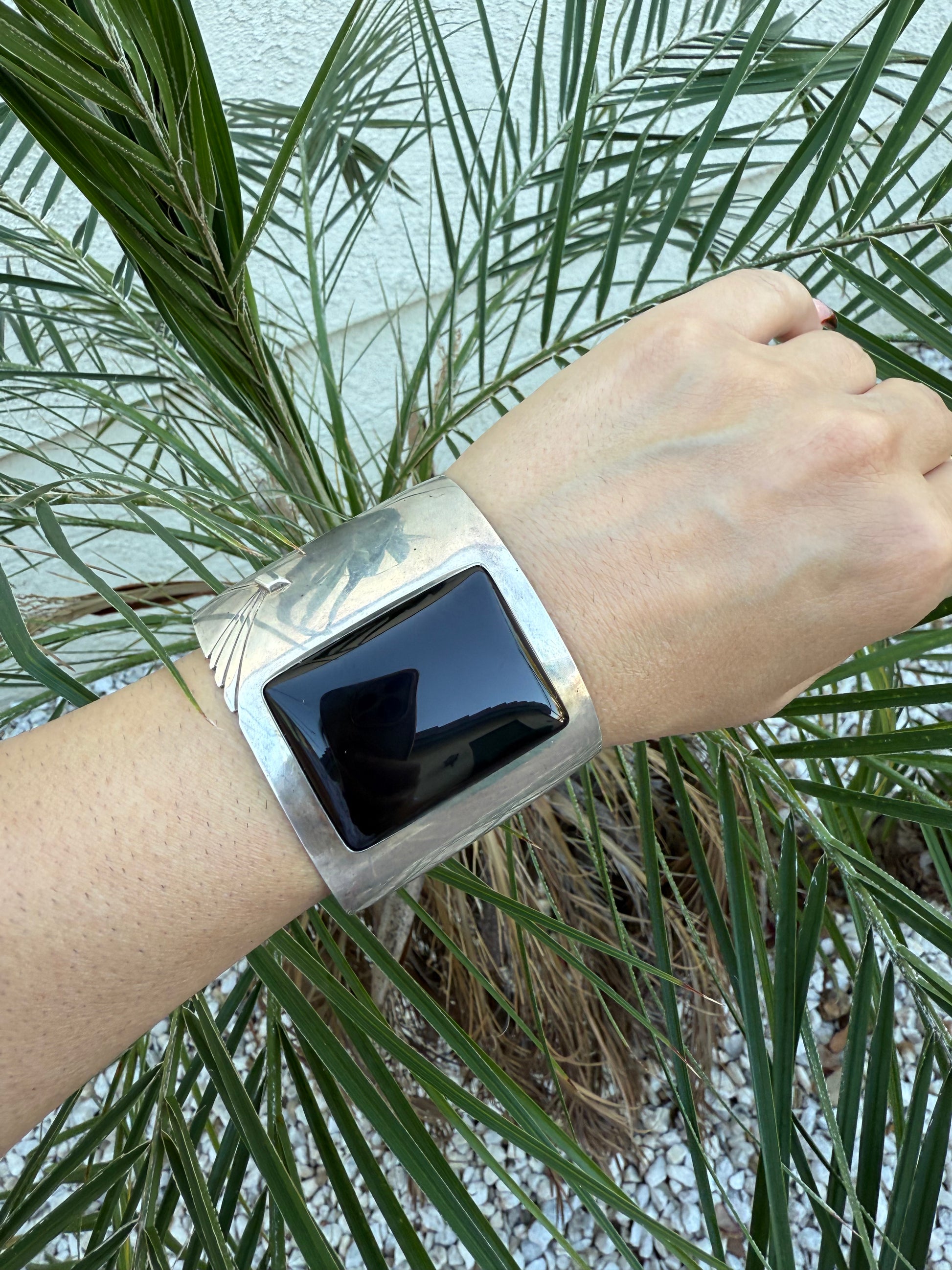 Black onyx and sterling silver cuff Navajo