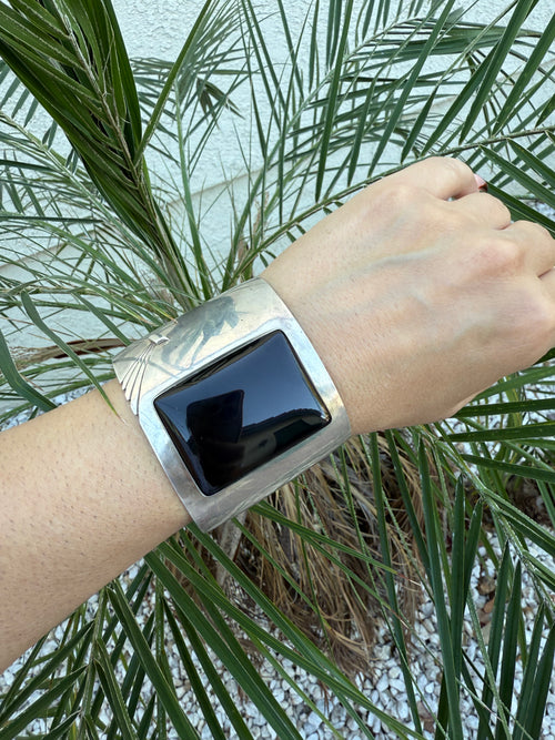 Black onyx and sterling silver cuff Navajo