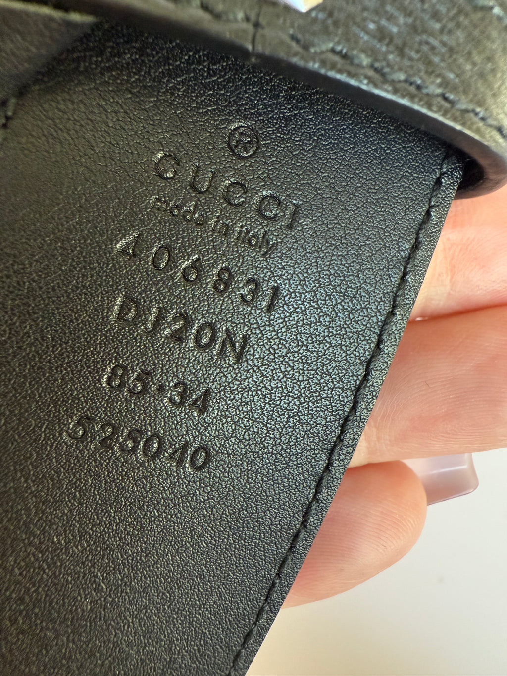 Gucci black and silver GG belt size 85