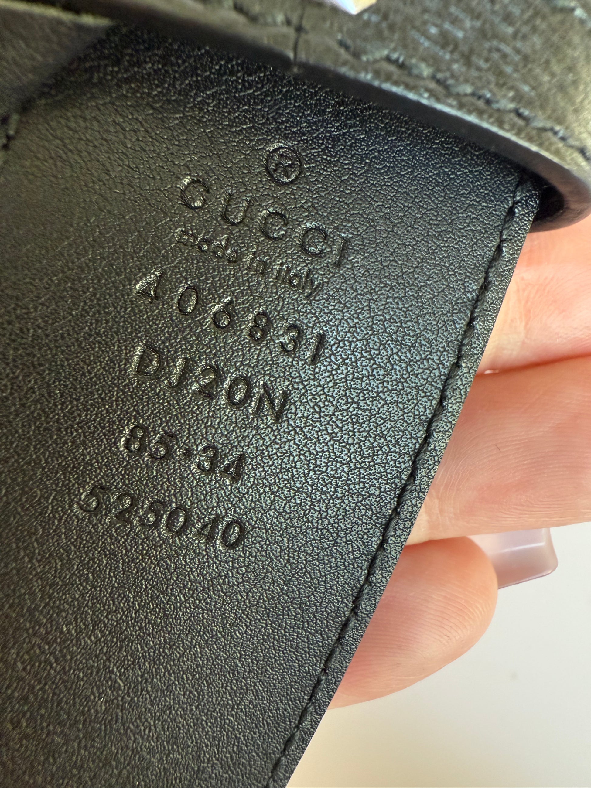 Gucci black and silver GG belt size 85