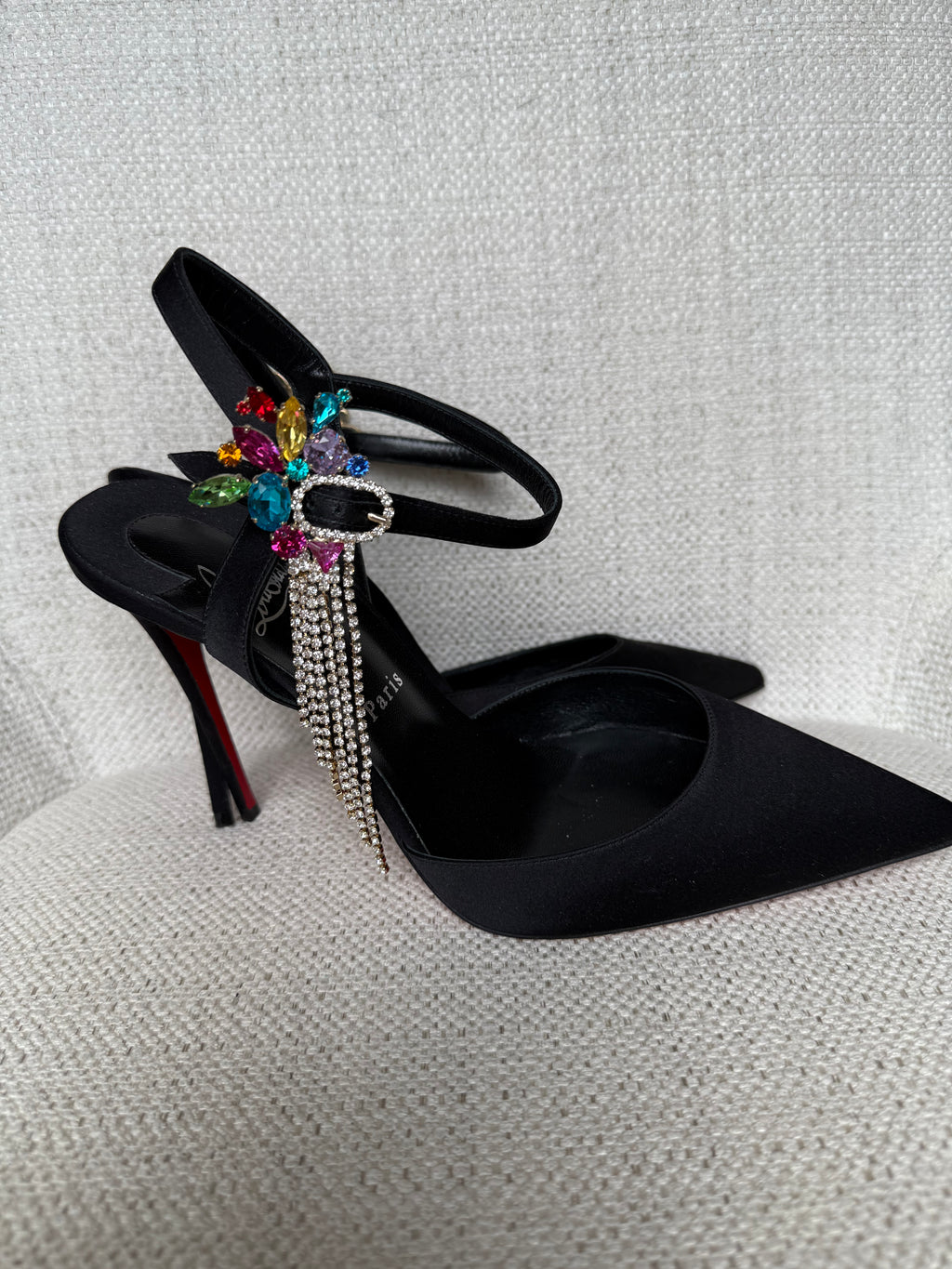 Christian Louboutin Goldina Rain 100 crystal-embellished satin pump in black