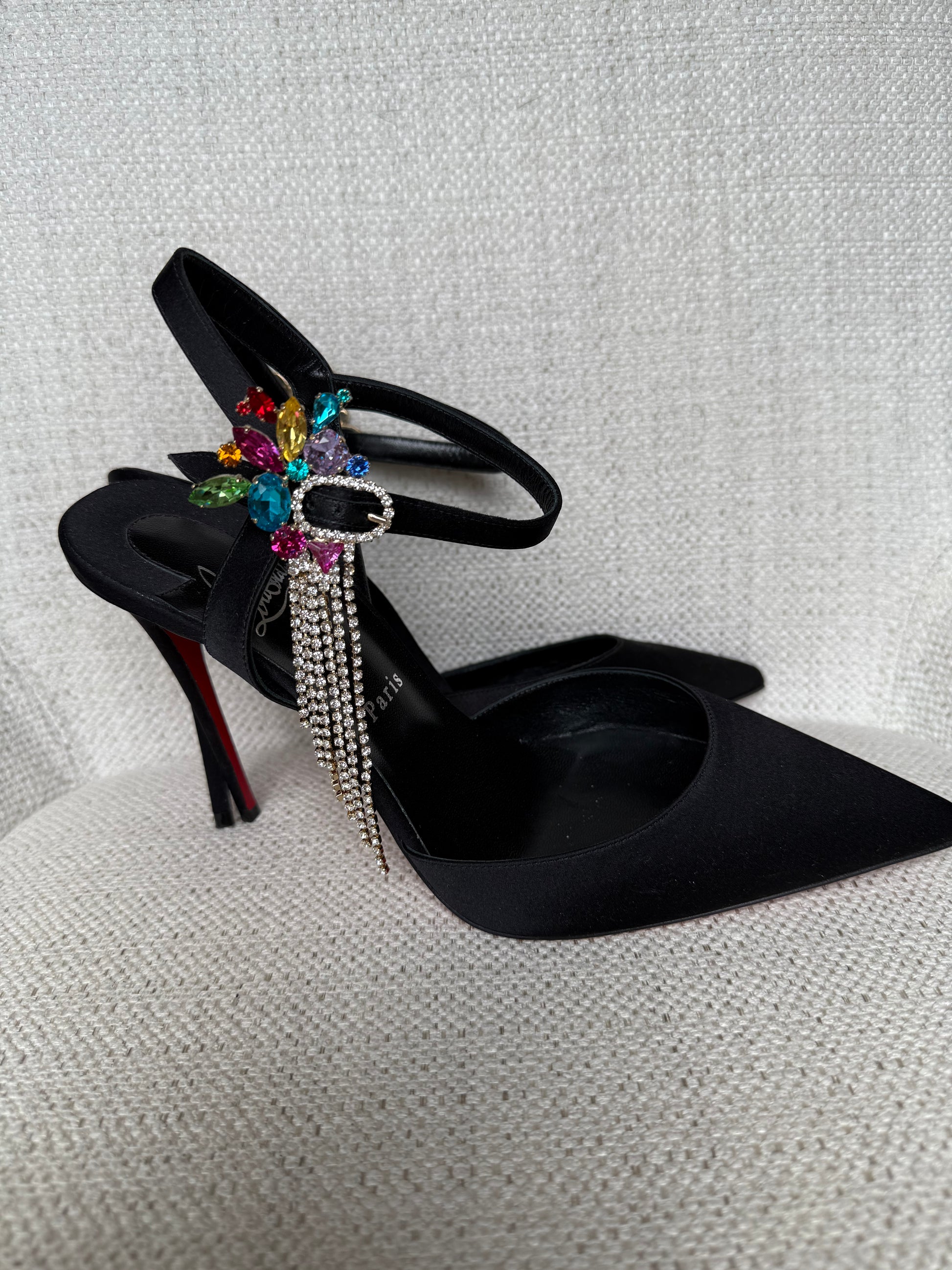 Christian Louboutin Goldina Rain 100 crystal-embellished satin pump in black