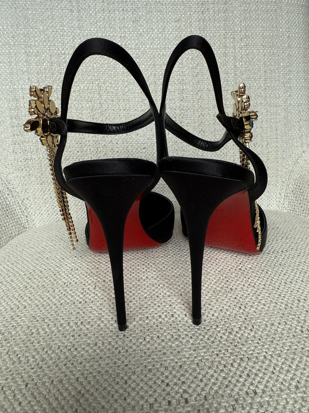 Christian Louboutin Goldina Rain 100 crystal-embellished satin pump in black