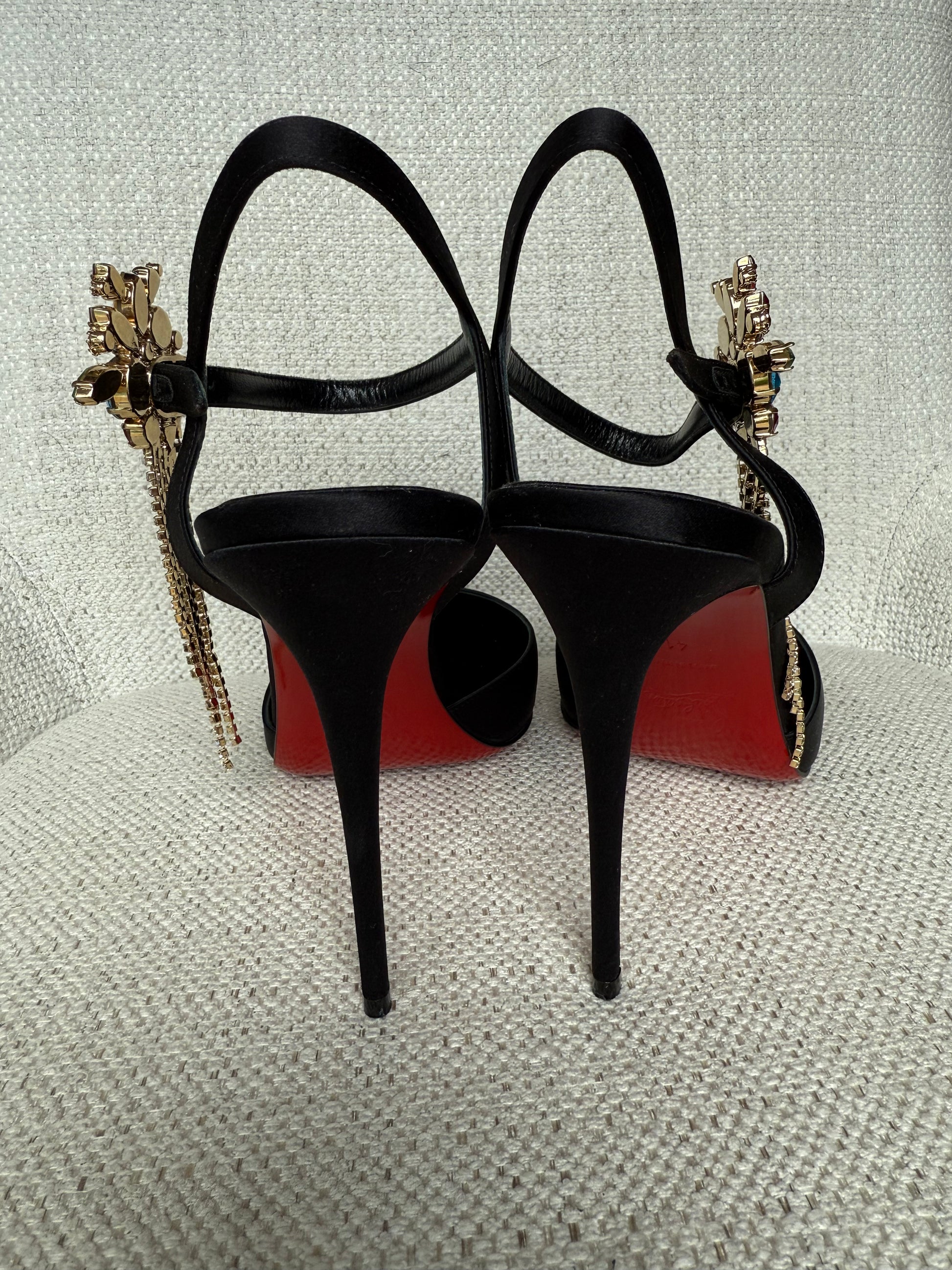 Christian Louboutin Goldina Rain 100 crystal-embellished satin pump in black