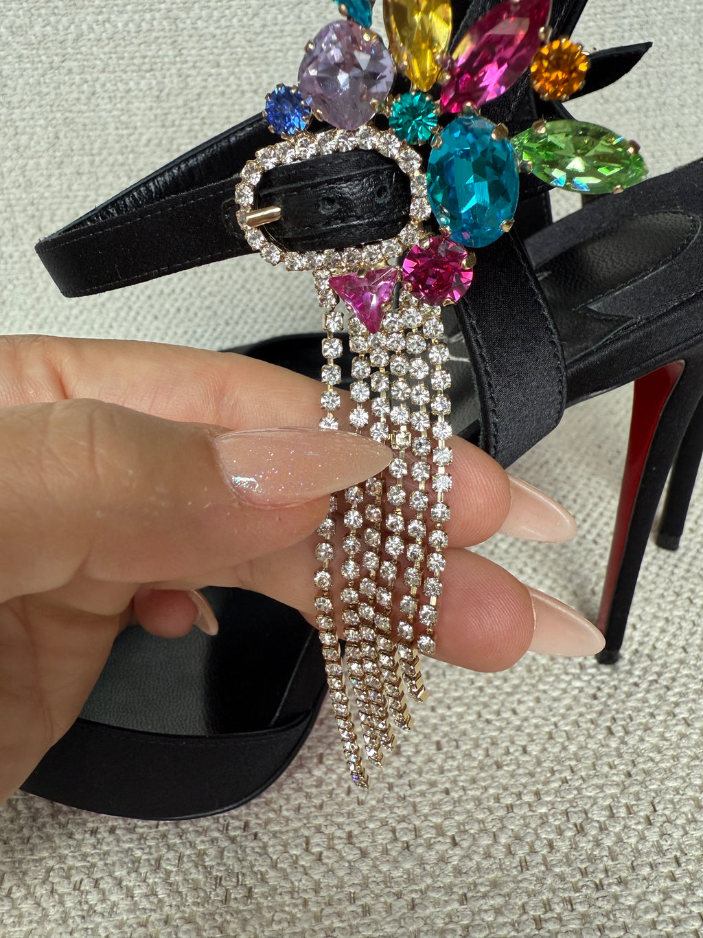 Christian Louboutin Goldina Rain 100 crystal-embellished satin pump in black