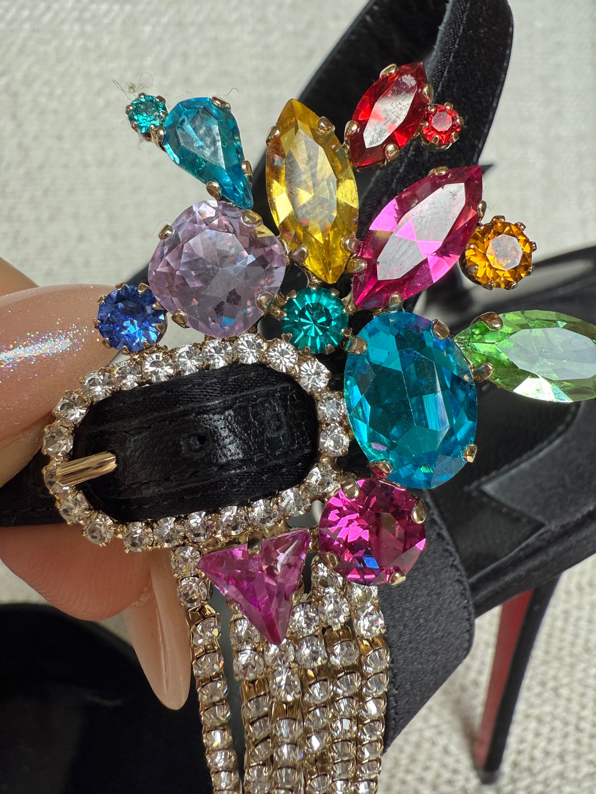 Christian Louboutin Goldina Rain 100 crystal-embellished satin pump in black