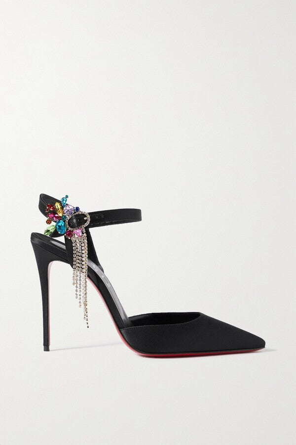 Christian Louboutin Goldina Rain 100 crystal-embellished satin pump in black
