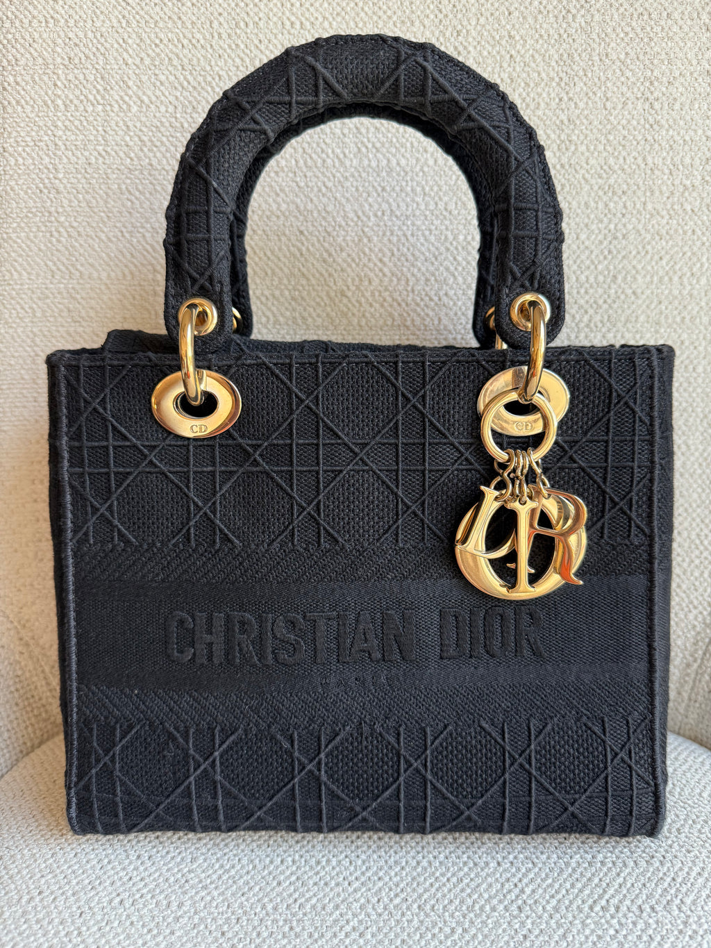 Dior Medium 'Lady D-Lite' Bag in Black Cannage Embroidery