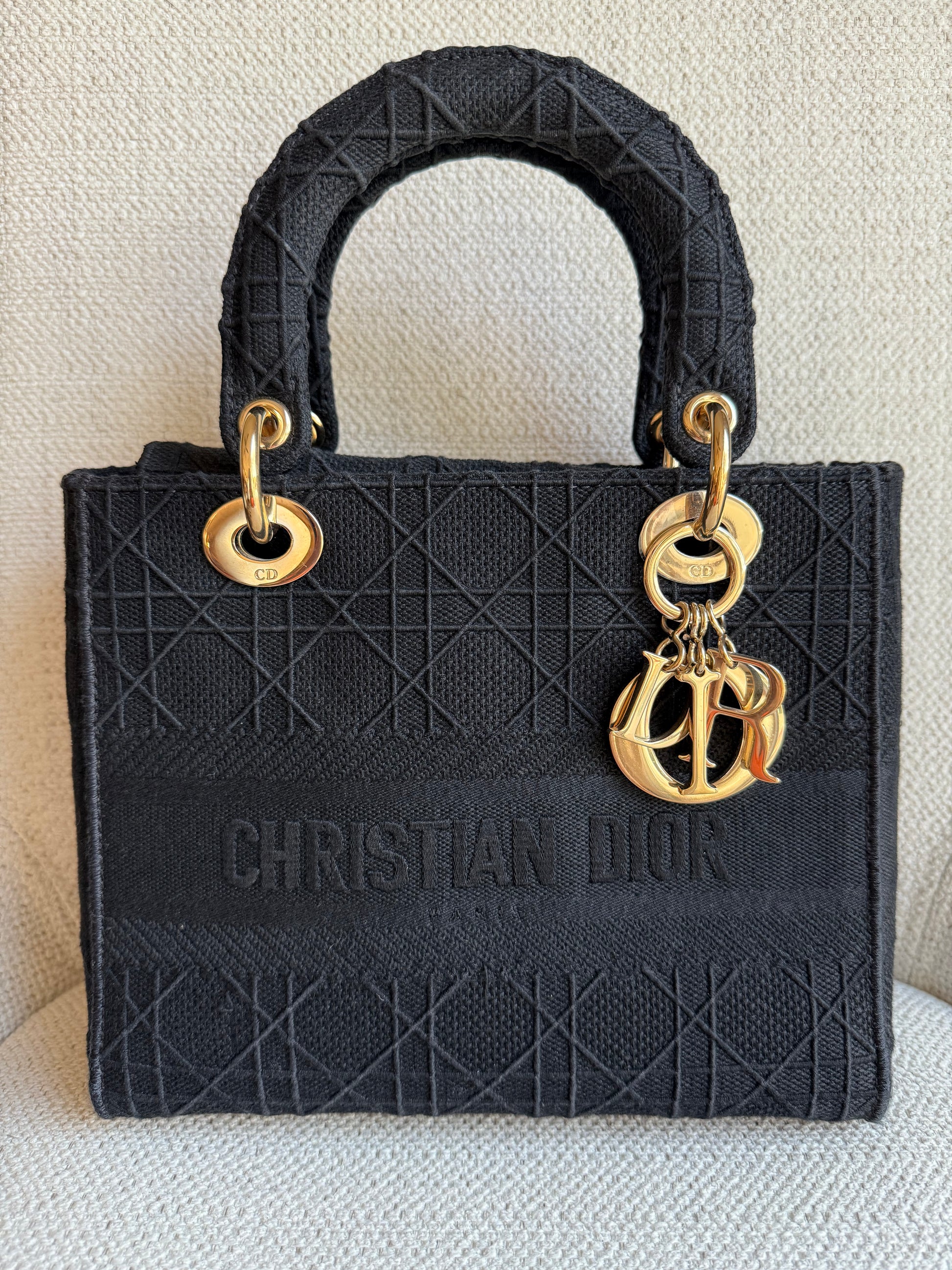 Dior Medium 'Lady D-Lite' Bag in Black Cannage Embroidery
