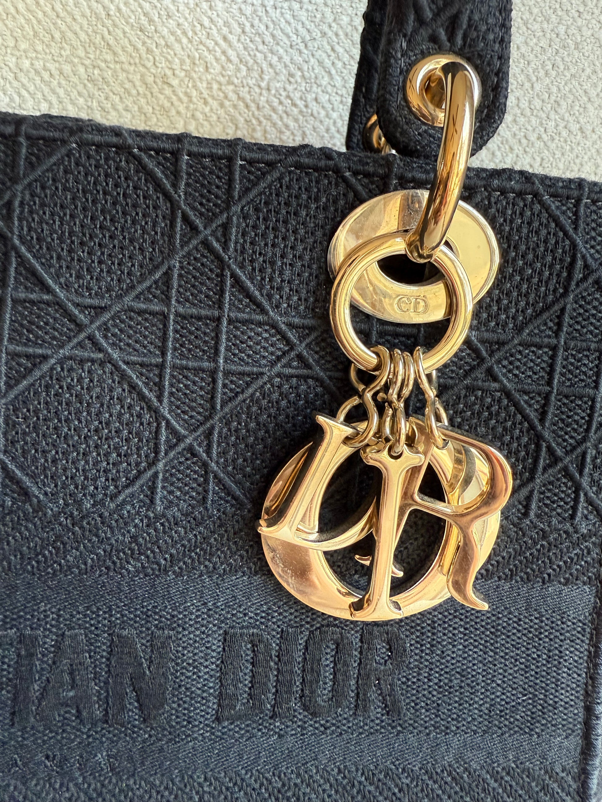 Dior Medium 'Lady D-Lite' Bag in Black Cannage Embroidery