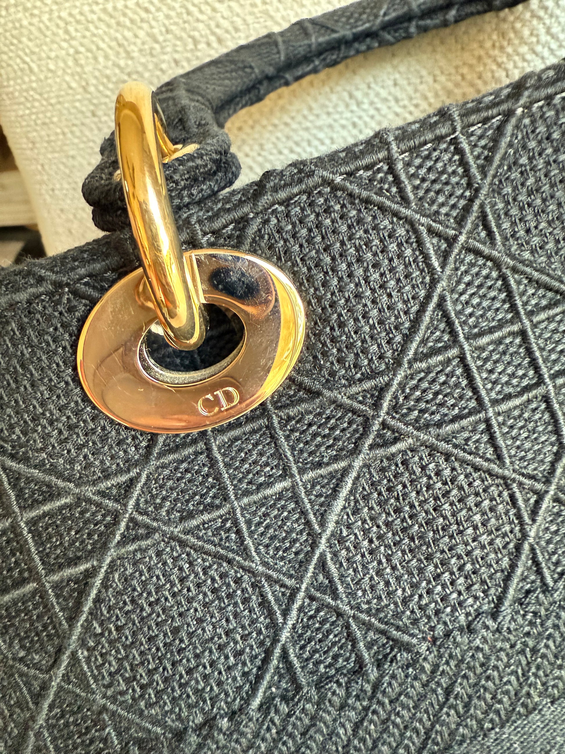 Dior Medium 'Lady D-Lite' Bag in Black Cannage Embroidery