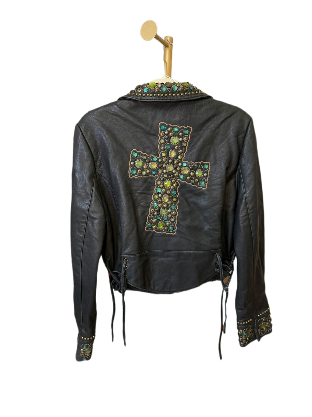 Double D Ranch leather jacket with cross embellish