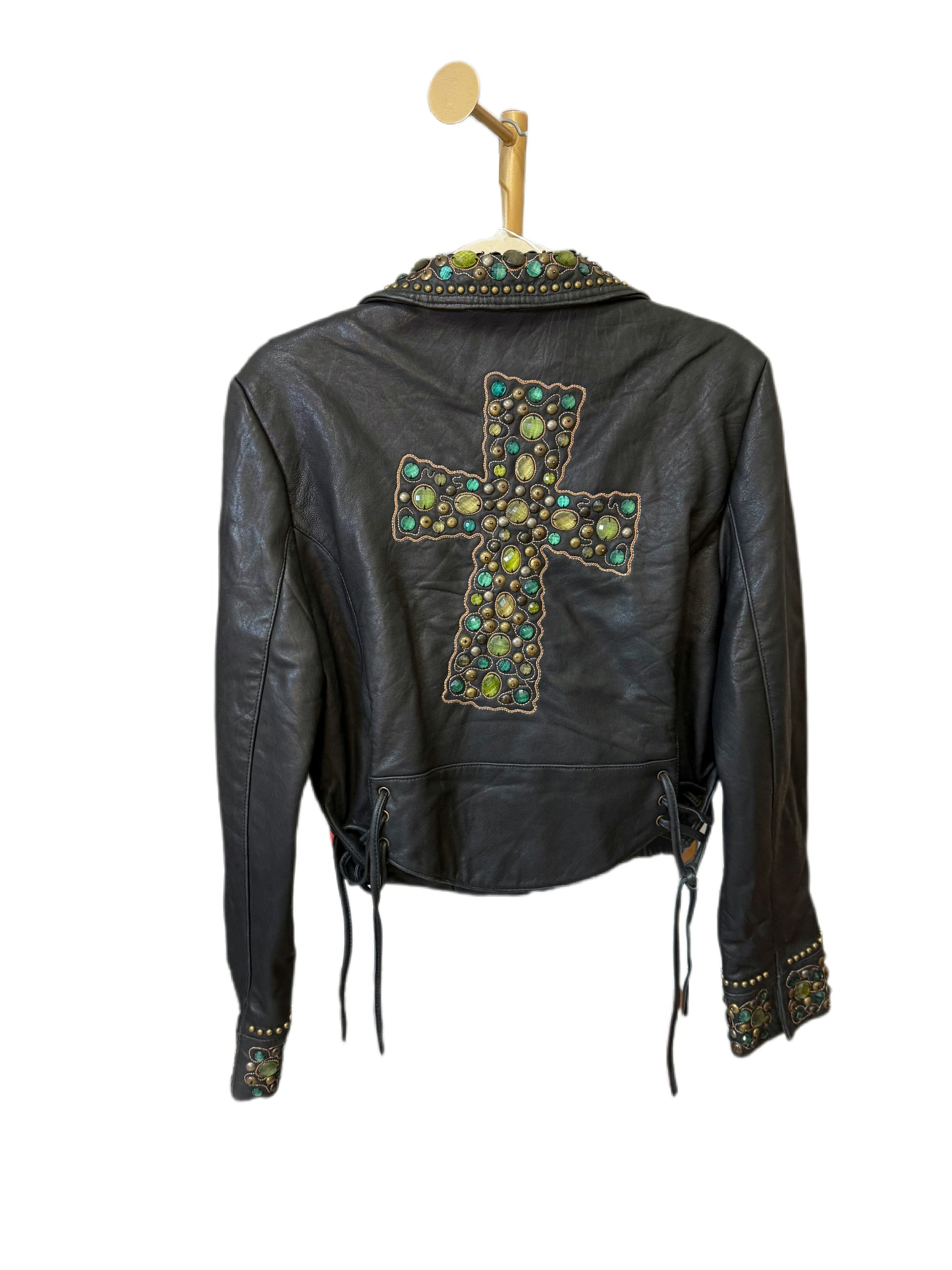 Double D Ranch leather jacket with cross embellish