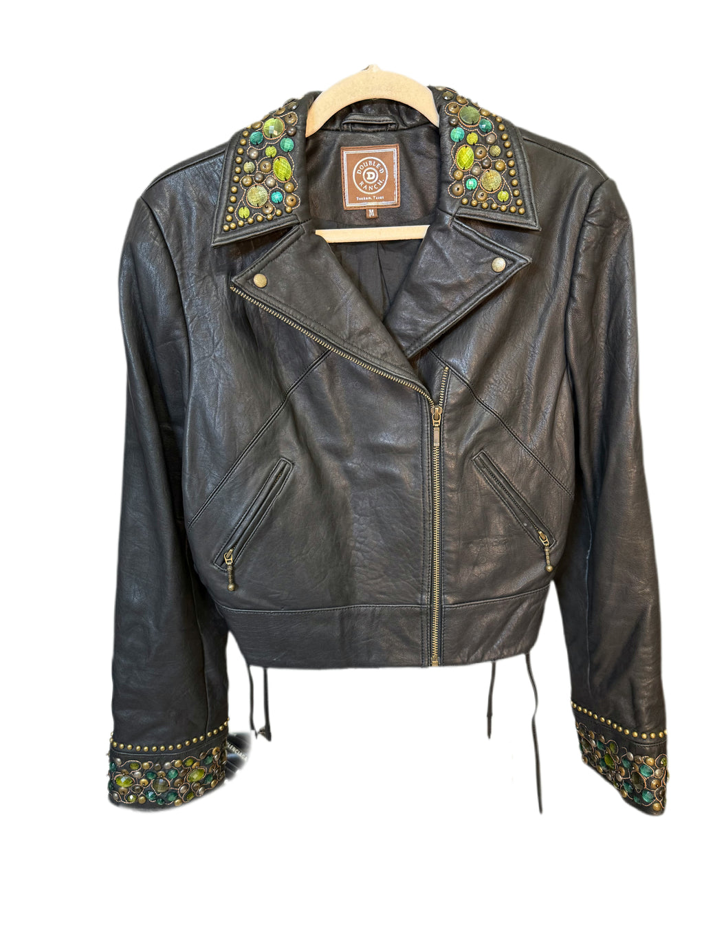 Double D Ranch leather jacket with cross embellish