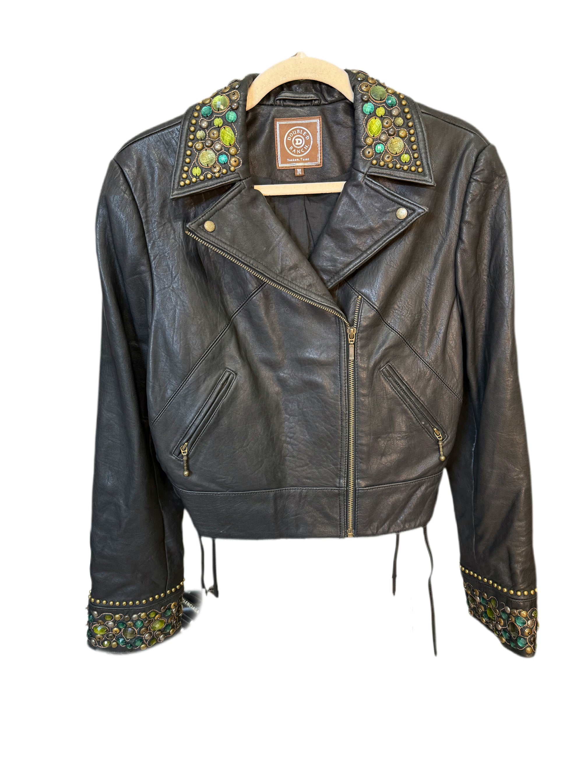 Double D Ranch leather jacket with cross embellish