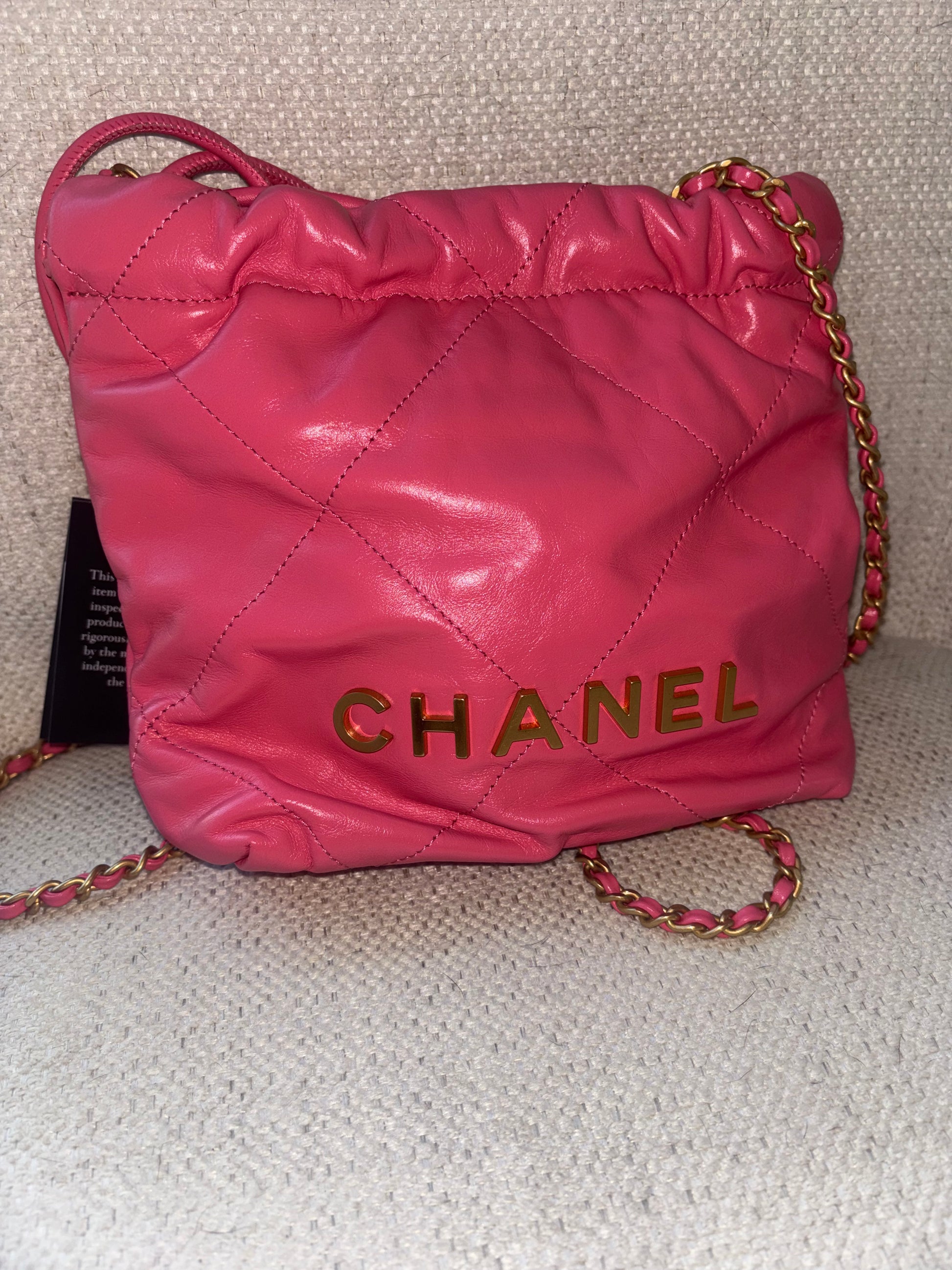 Chanel 22 Mini Shoulder Handbag Pink Quilted Calfskin