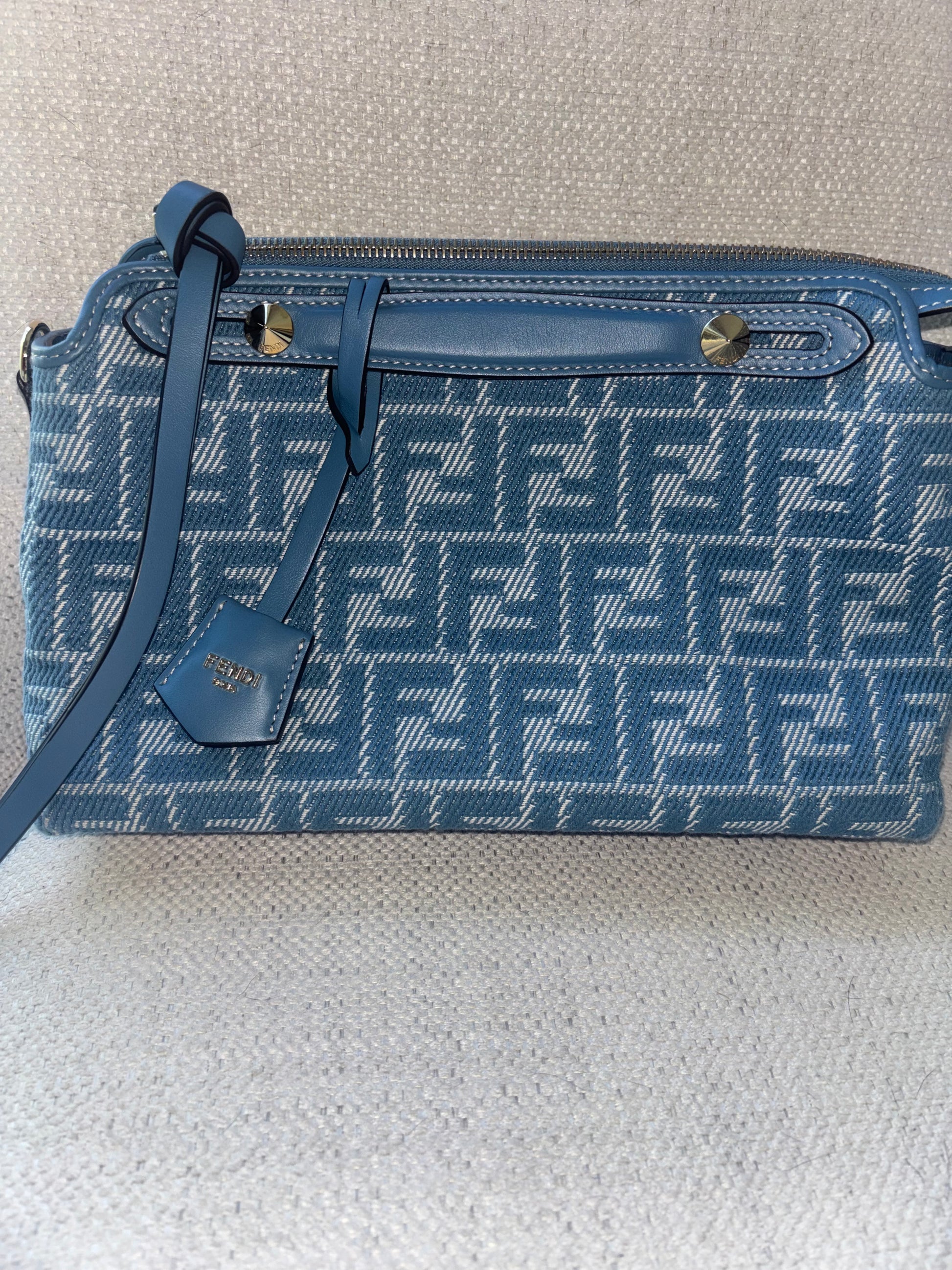 Fendi By The Way Soft Medium Ff Jacquard Handbag Blue Canvas