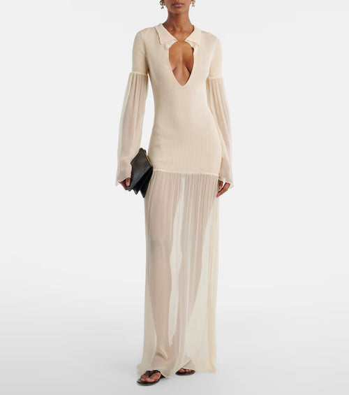 Aya Muse Calla Cutout Ribbed Maxi Dress - Champagne