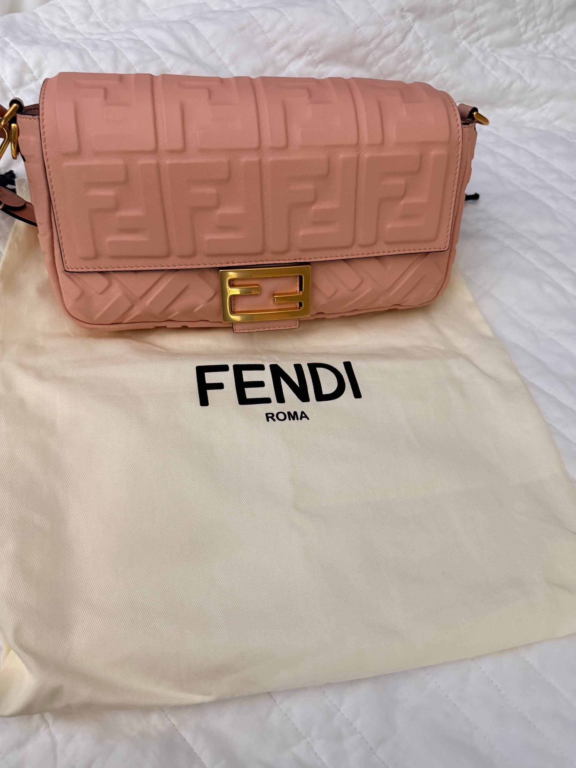 Fendi Medium Baguette FF Logo Quilted