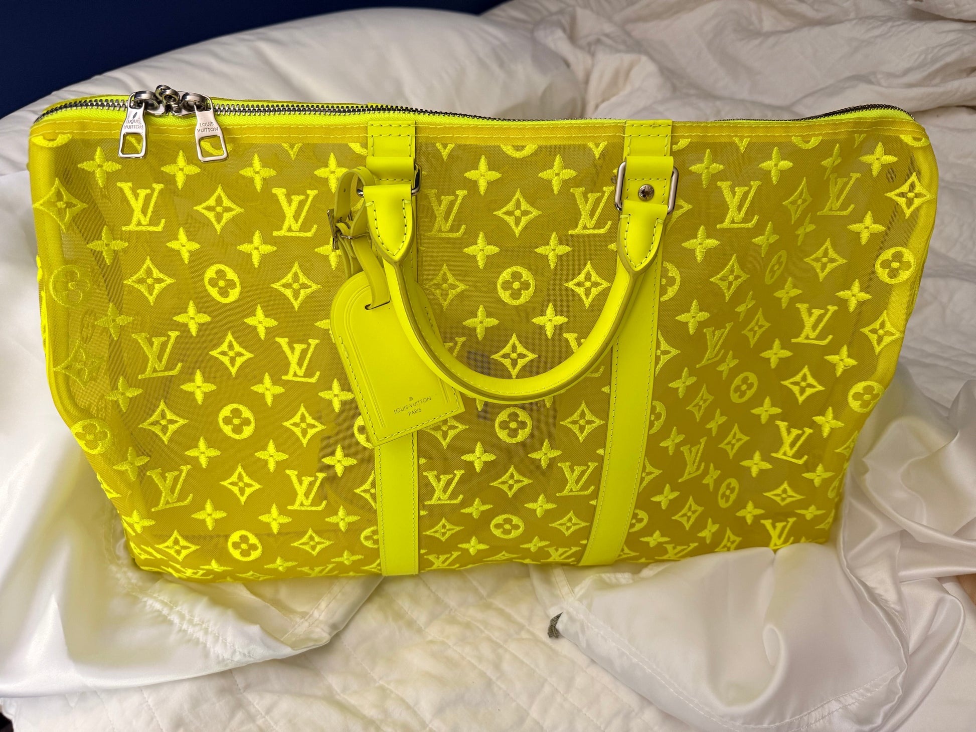 Louis Vuitton x Virgil Abloh Yellow Monogram Mesh Keepall Bandoulière 50